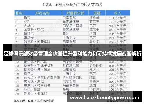 足球俱乐部财务管理全攻略提升盈利能力和可持续发展战略解析
