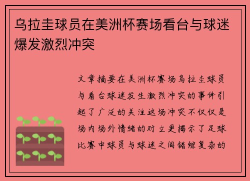 乌拉圭球员在美洲杯赛场看台与球迷爆发激烈冲突
